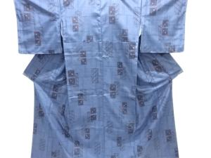 未使用品　幾何学模様織り出し十日町紬着物